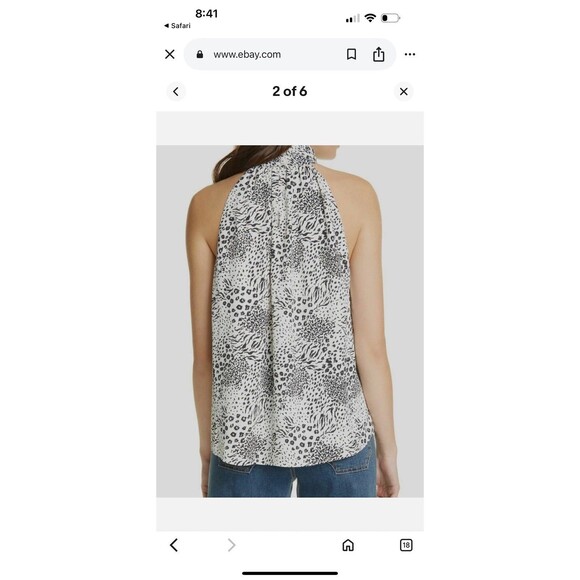 NWT- Joie 'Erola B' Printed Mock-Neck Halter Top, Porcelain/Black - Size Small - Picture 12 of 14